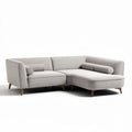 Grijze hoekbank met ronde kussens en houten poten 200 x 90 x 80cm