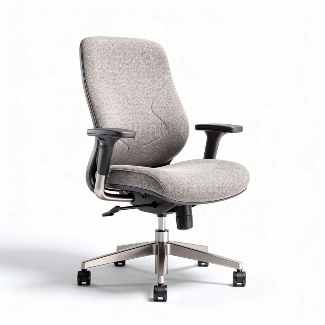 Ergonomische bureaustoel met grijze stof bekleding en verstelbare armleuningen