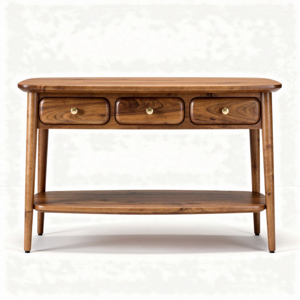 Houten console tafel met drie lades en open opbergplank 120 x 40 x 75cm