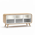Glazen kast van hout met opbergfunctie en een afmeting van 150 x 40 x 70cm