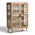 Houten vitrinekast met glazen deuren en metalen greep 80 x 40 x 120cm