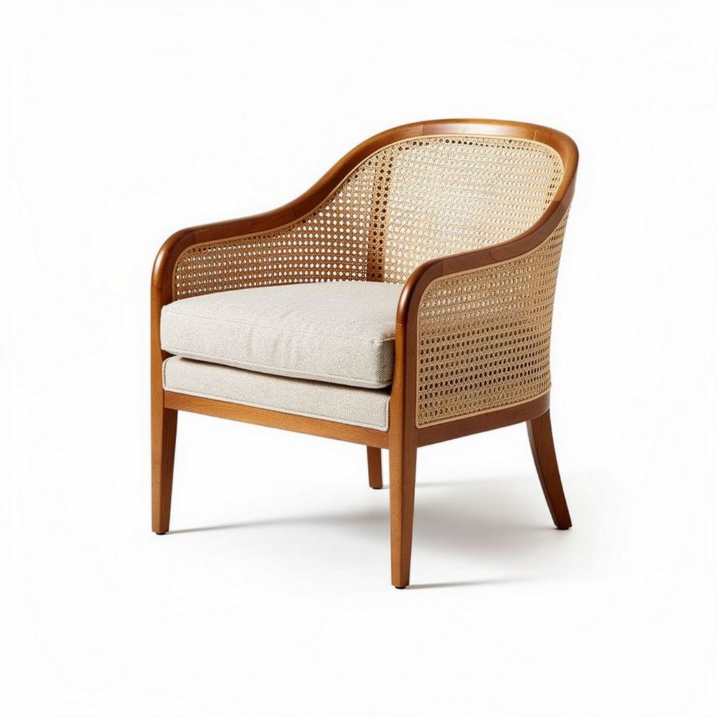 Mandarijnenkleurig rotan fauteuil met zachte kussens 75 x 75 x 80cm