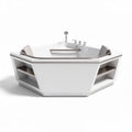 Hoekbad met hydromassage van acryl in wit met opbergplanken 150 x 150 x 60cm